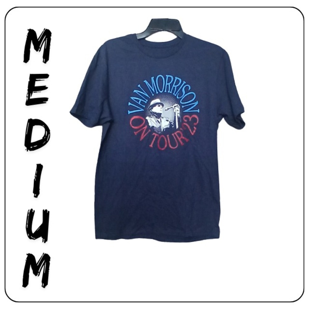 Van Morrison Shirt Mens Medium Blue On Tour 23 Concert Graphic Tee Band